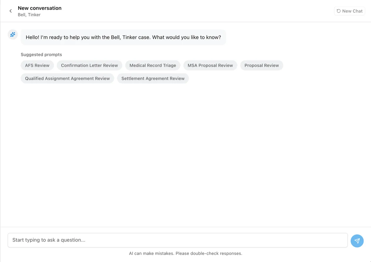 Ask AI panel with a greeting and suggested prompts